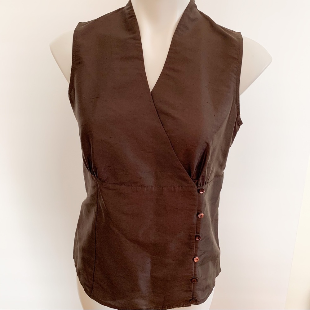 Talbots Raw Silk Sleeveless Top Shirt Brown Size 6
